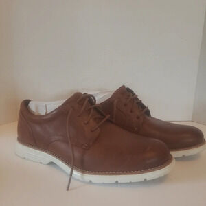 Rockport Brown Upper Leather Mens Cognac Plain Toe Shoes US 8.5.
